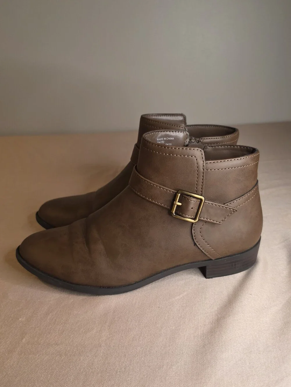 St. John's Bay Women's Brown Ankle Boot with Buckle Detail US 7M